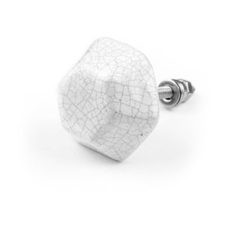 ETHNICITI Hexagonal White Crackle 40mm Ceramic Door Knobs Vintage Shabby Chic, Wardrobe Cabinet Cupboard Drawer Interior Furniture Pulls Handles Bedroom Dresser Lounge Kitchen