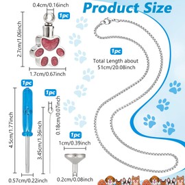 NBEADS Pet Cremation Jewelry for Ashes, Paw Print Pet Urn Necklace Pendant Stainless Steel Urn Necklace Ashes Jewelry Making Kits with Filling Kits for Dog Cats Pet Ashes Keepsake, Pink
