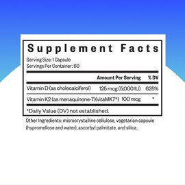 Seeking Health Vitamin D3 + K2 - Immune System & Bone Health Support with Vitamin D3 (Cholecalciferol) & Vitamin K2 (Menaquinone-7) - Vegetarian Vitamin D & K Supplement - 60 Capsules