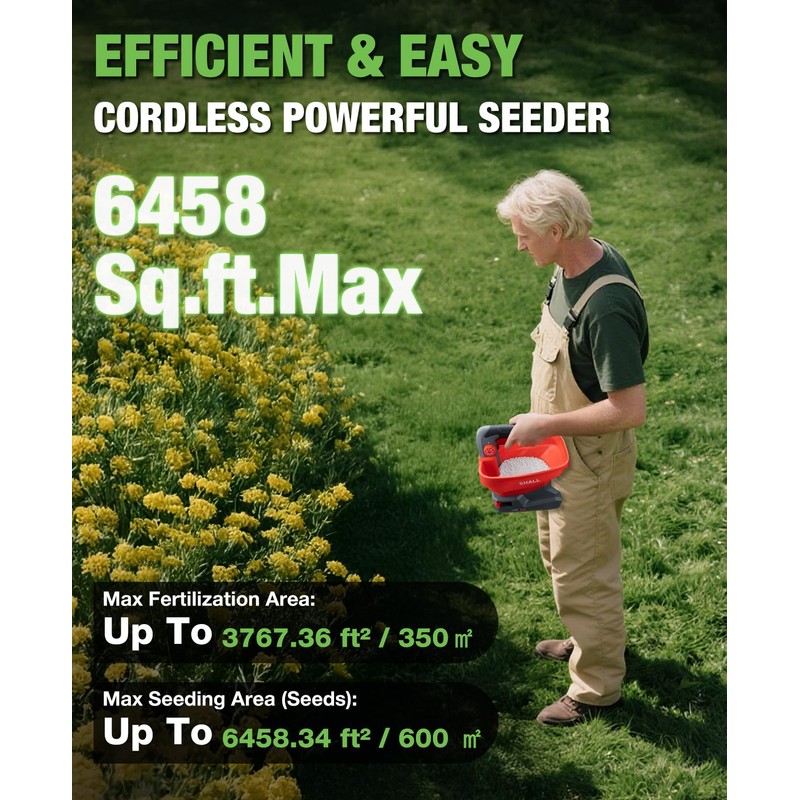 SHALL Battery Powered Fertilizer Spreader, 7.2V Rechargeable Seed Spreader for