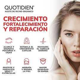Quotidien Aceite de Ricino Puro Certificado Orgánico por OTCO | Castor Oil Prensado en Frío, Sin Hexanos | Estimula el Crecimiento y Volumen de Pestañ