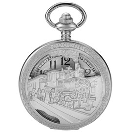 Vintage Steam Hollow Train Pocket Watch Mens Quartz Pocket Watches with Chain Christmas Graduation Birthday Gifts(40-Silver)
