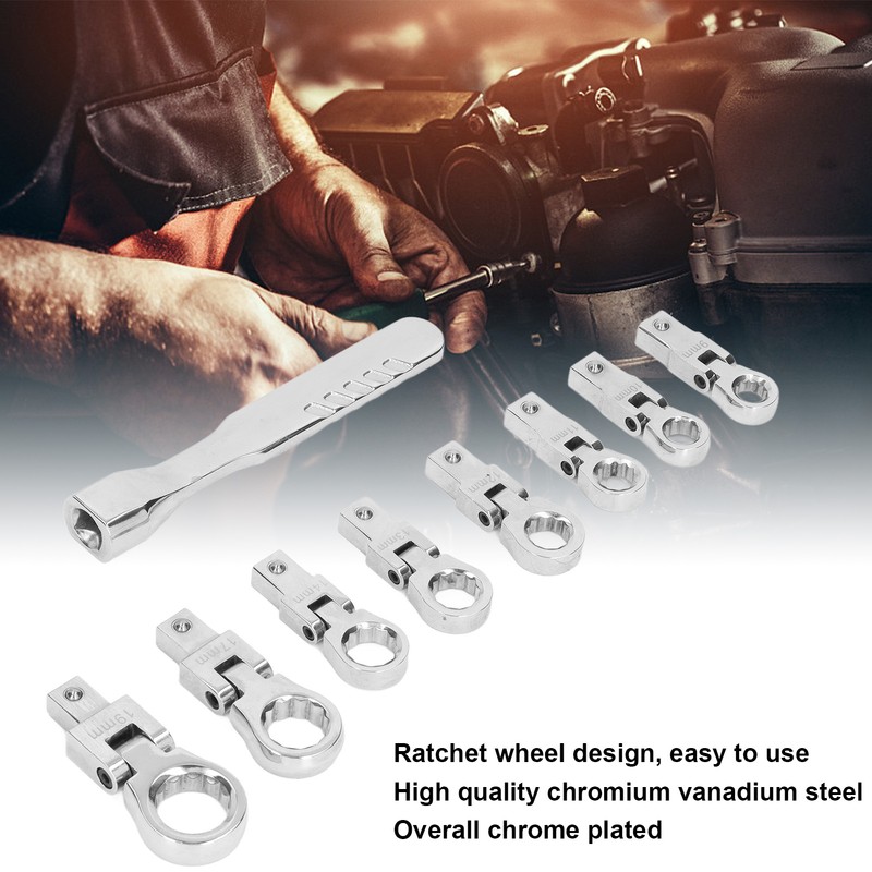 9Pcs Interchangeable Ratchet Wrench Chromium Vanadium Steel Box Wrench Set