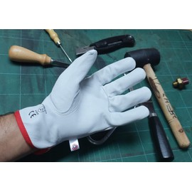 Overdrive Work Gloves, Top Grain Goatskin Leather, Keystone Thumb, EN388 Certified, 2 Pairs (Small), White