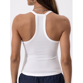 Danysu V Neck Racerback Tank Top for Women with Built in Bra Ribbed Long Tank Fitted Basic Cami Tops Angel White L