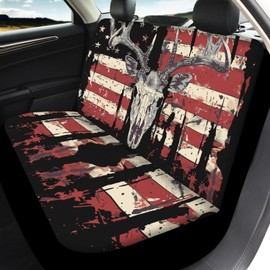 ZFRXIGN American Flag Deer Skull Back Seat Cover Car Accessories Seat Cover for Back Seat Universal Fit Trucks, SUV, Van, Set of 2, Bench Cushion Seat Protector for Women Men