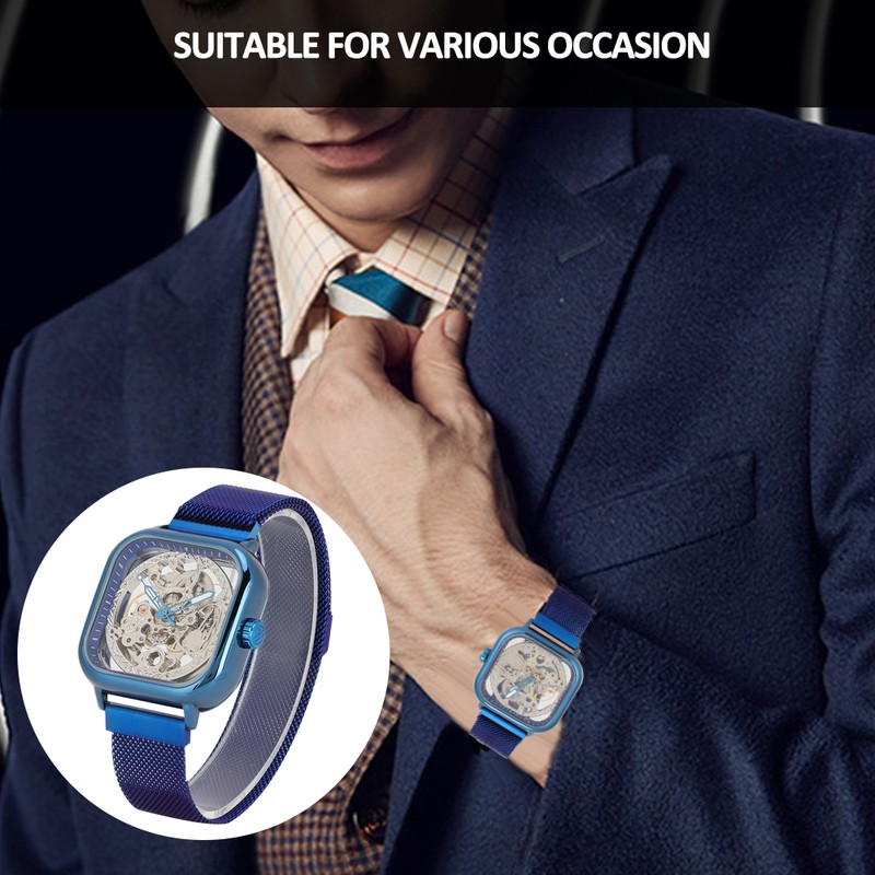 FORSINING Stainless Steel Strap Waterproof Hollow Automatic Mechanical Men WatchBlue