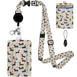 Cute Dog Lanyards for ID Badges, Women PU Leather Badge Holder, RFID Blocking Card Holders, Breakaway Neck Lanyards with Retractable Reel, Adjustable Badge Lanyard with Swivel Metal Clasp for Student