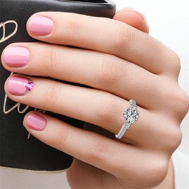 Luyona Three Stone Moissanite Wedding Anniversary Engagement Ring for Women 1-1/2 Carat (ctw) Round Cut Wedding Anniversary Promise Rings-W6