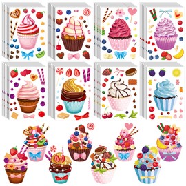 Karenhi 48 Sheets Scented Cupcake Stickers Scratch and Sniff Make A Cupcake Stickers Sheet Make Your Own Cupcake Stickers Mix and Match Dessert Stickers for Kids DIY Art Craft Party Favors