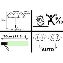 COLLAR AND CUFFS LONDON - 2 in 1 - SUN AND RAIN - UV Blocking Up to UPF50+ SPF50+ Sun Umbrella - Waterproof for Rain - Windproof - Small Strong Folding - Auto - Light Blue Canopy - Men Women