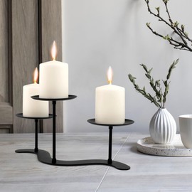Black Iron Candelabra Candle Holder: Metal Candelabra Centerpiece Decor Candle Holder Stand for Pillar Candles (Candelabra 3)