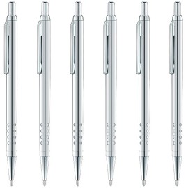 Unibene 6 Pack Sliver Click Ballpoint Pens - Black ink Medium Point(1 mm), Metallic Retractable Pen with 6 Stainless Steel Refills