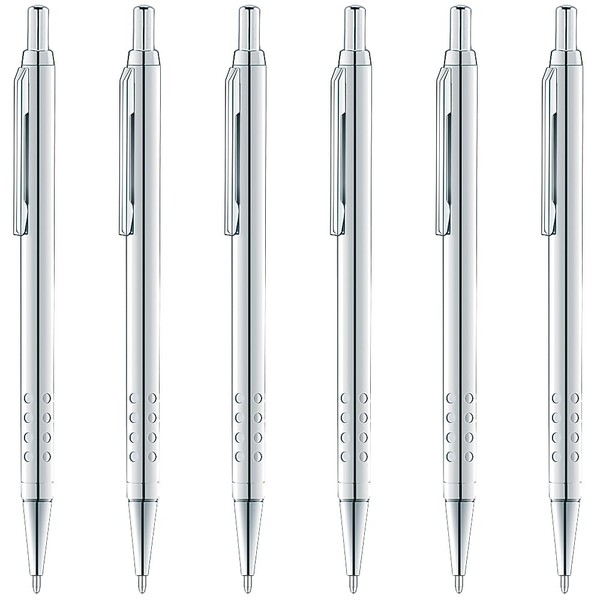 Unibene 6 Pack Sliver Click Ballpoint Pens - Black ink
