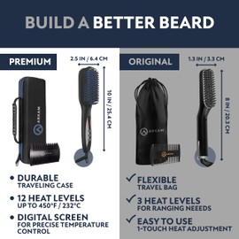 Arkam Beard Straightener for Men - Original Heated Beard Brush Kit w/Anti-Scald Feature, Dual Action Hair Comb and Travel Bag for Short to Medium Beards -Costume Accessories and Grooming Gifts for Men