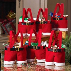 MSQ 6PCS Santa Pants Xmas Easter Candy Treats Bags Holders with Handle Santa Pants Style Lovely Treat Bags for Easter Decorations Home Decorations and Ornaments