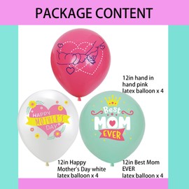 HADCKJA Mother's Day Balloons Mother's Day Party Decorations Happy Mother's Day Latex Balloons Best MoM for Mother's Day Themed Party Mother's Day Decorations Arch Decor Supplies 12Pcs