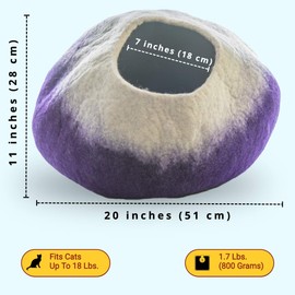 Le Sharma Premium Wool Cat Cave Bed (Large) | Handmade with 100% Natural Merino Wool | Eco Friendly Felt Cat Cave for Cats and Kittens