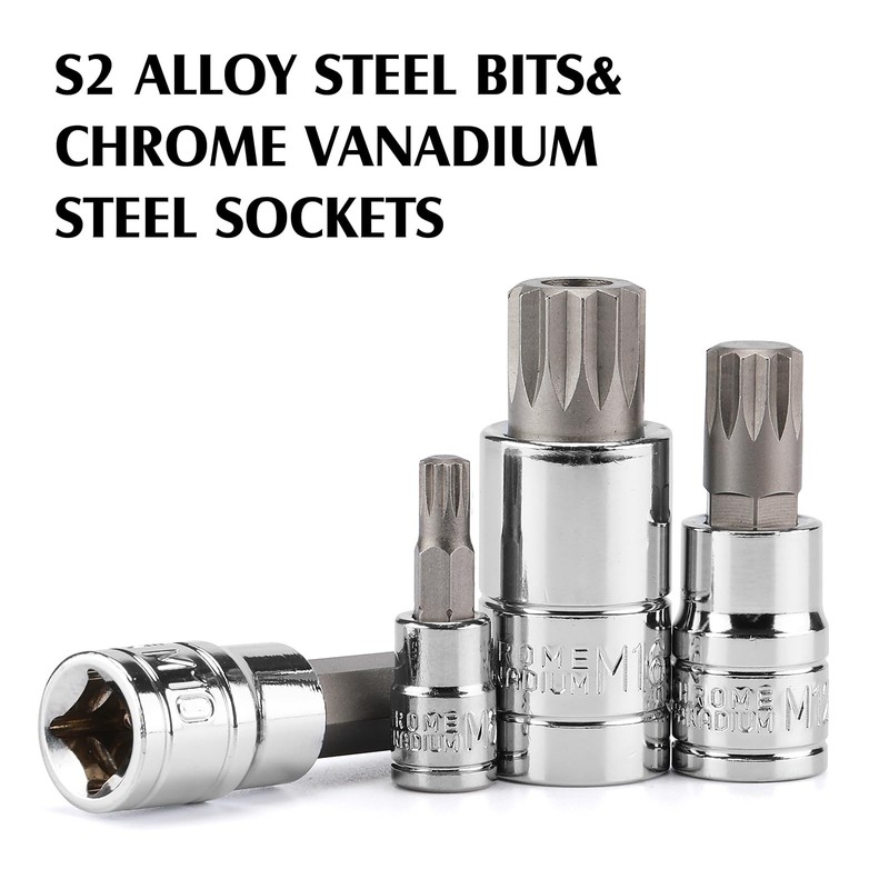 MIXPOWER 20PCS 1/4", 3/8", 1/2" Drive Spline Tip Bit Socket