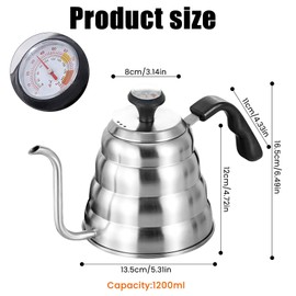 Gooseneck Kettle: 1200 ml / 40 oz Stainless Steel Kettle Coffee Pot Kettle Gooseneck with Thermometer for All Hob Types Durable, Easy to Clean