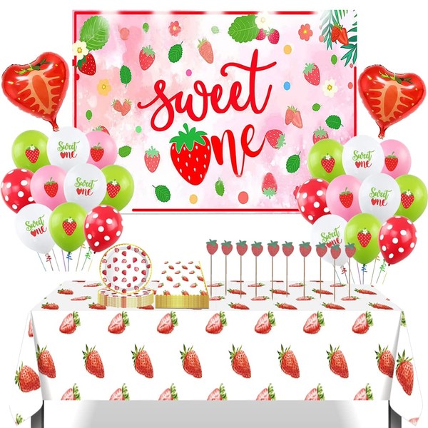 通用 Strawberry First Birthday Party Decoration Tableware Supplies Set Includes