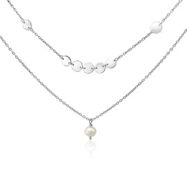 Mary & Jules Pearl Necklace Women's Gold, Chain Women's Gold Made of 925 Sterling Silver Gold-Plated with Real Freshwater Pearl, Gift for Women and Girls, Made of Recycled Silver, Sterling Silver,
