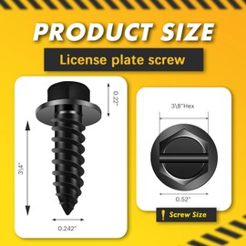 【Upgraded】 100 Pcs Black License Plate Mounting Screws for Car Dealers #14 x 3/4" Slotted Hex Head License Plate Bolts with Rustproof Finish, Car License Plate Screws for License Plates Frames