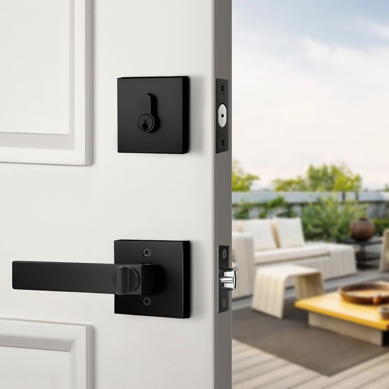 Probrico Matte Black Exterior Door Locksets with Deadbolt,Front Door Entry