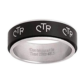 One Moment In Time J38B Size 7 Black Stainless Steel Spinner Ring Mormon LDS CTR