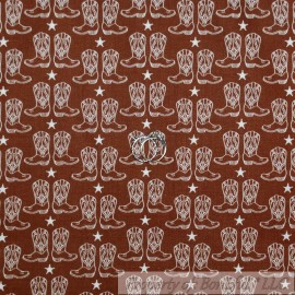 Riley Blake BonEful Fabric FQ Cotton Quilt VTG Brown White American Star Stripe Cowboy Boots