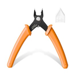 VCELINK Small Wire Cutter 5 Inch, Durable Flush Cutting Plier for Jewelry Making/Crafting/3D Printer/Zip Tie/Plastic Model, Precision Mini Wire Nippers with Spring-Loaded Design, Orange, 1 Pack