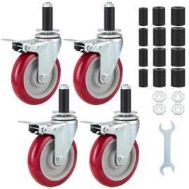 Finnhomy 5 Inch Prep Table Caster Wheels Set of 4 Heavy Duty Expanding Stem Casters with Brake Fit 7/8", 1", 1-1/2" and 1-5/8" Tube Leg for Stainless Steel Furniture Legs, Worktable, Cart, Workbench