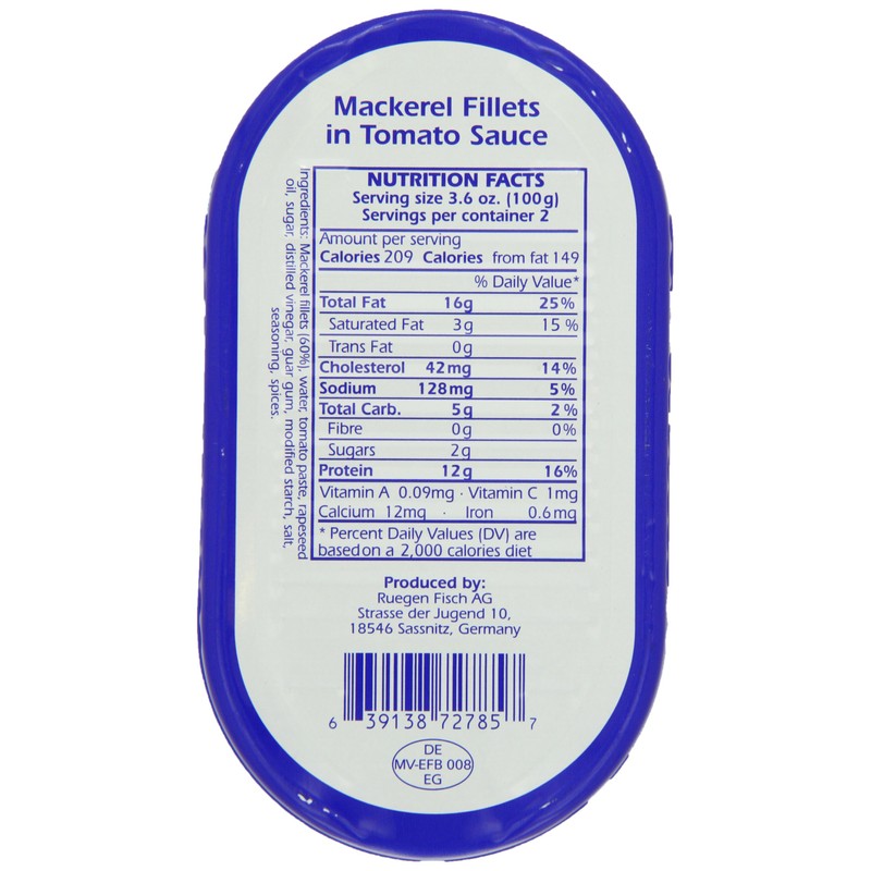 RügenFisch Mackerel Fillets in Tomato Sauce, 7.05 Ounce