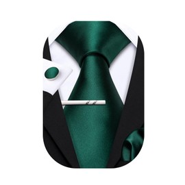 Barry.Wang Men Ties Set Solid Classic Satin Necktie Pocket Square Cufflinks Clip 4PCS for Men Wedding Formal Business