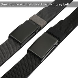 HOANAN 1.3” Men’s Stretch Belt, 2-Pack Flip-top Metal Buckle Golf Belt, Elastic Nylon Web Belt(Black + grey - Fit up to 50")