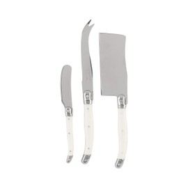 Laguiole Cheese Knife Set of 3 – Charcuterie Accessories w/Faux Ivory Handles – Includes 6.25" Cheese Spreader, 9.25" Spear & 8.5" Cleaver Knife
