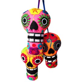 3 Pack (Assorted) Sugar Skull Ornaments for Tree, Day of The Dead Decorations, Calaveritas de Dia de Muertos Ornaments, Cloth Calaveras de Azucar Mexican Christmas Ornaments, Calaveras Decoracion