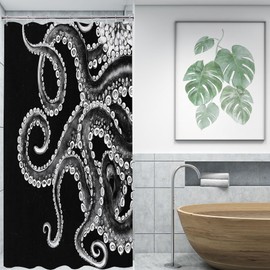 Pakena Cool Octopus Small Stall Shower Curtain 36x72 Inch Nautical Bath Curtain Set Half Narrow Ocean Kraken Monster Bathtub Decor Coastal Sea Animal Modern Goth Black Galaxy Kids Bathroom Decor