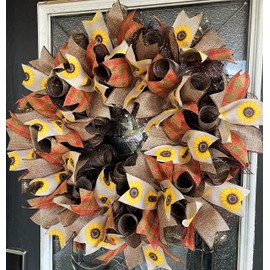 Beautiful Fall Thanksgiving Sunflower Deco Mesh Front Door Wreath, Door Hanger, Country Home, Farmhouse Decoration, Porch Sign