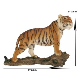Sultan Orange Bengal Tiger On Rock Statue 7.25"Long Giant Cat Wild Animal Decor