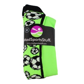 MadSportsStuff Crazy Soccer Socks with Soccer Balls over the calf (Neon Green/Black, Small)