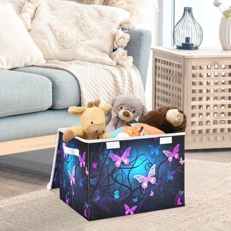 YETTASBIN Purple Blue Butterfly Storage Basket with Lid and Handles,