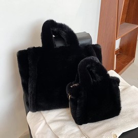 Tote Bag large Shoulder Bag Fleece Faux Fur Hobo Tote Bag Handbag Retro Bag Solid Color Big Purse