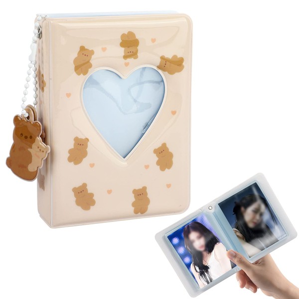 40 Pockets Photo Binder Album, Kpop Mini Photocard Holder Book with Lovely Pendant, Heart Hollow Cute Squirrel or Cat Pattern for Photo Picture Collection (White)