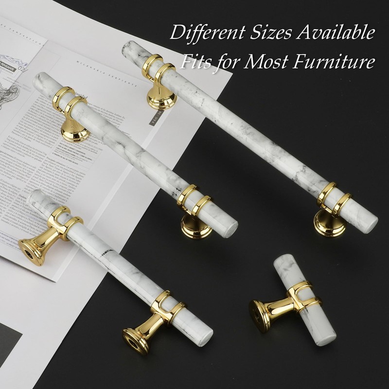Rergy Cabinet Handles Marble Drawer Pulls and Knobs, 10Pack White