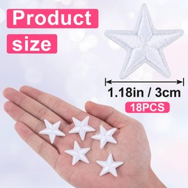 PAGOW 18pcs Self Adhesive Star Patches, 1 inch Sewing Embroidered Applique, Easy to Use Star Patch Stickers for Clothes Hats Jackets Bags Repair and Decoration (White, 1")