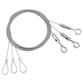 QWORK® 3 Pack 2m Φ1.5mm Heavy Duty Picture Hanging Wire Kit with Lockable Hooks for Frames, Mirrors, Lamps, Curtains and More, Hold Up to 30 KG