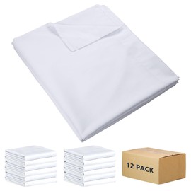 ZPECC Flat Sheets Only - 12 Pack Soft Microfiber Sheets, Bedding Essentials with Color-Coded Hem for Hosts of Hotel, Motel, Rental Properties or Airbnb (White, Full 81"x96")