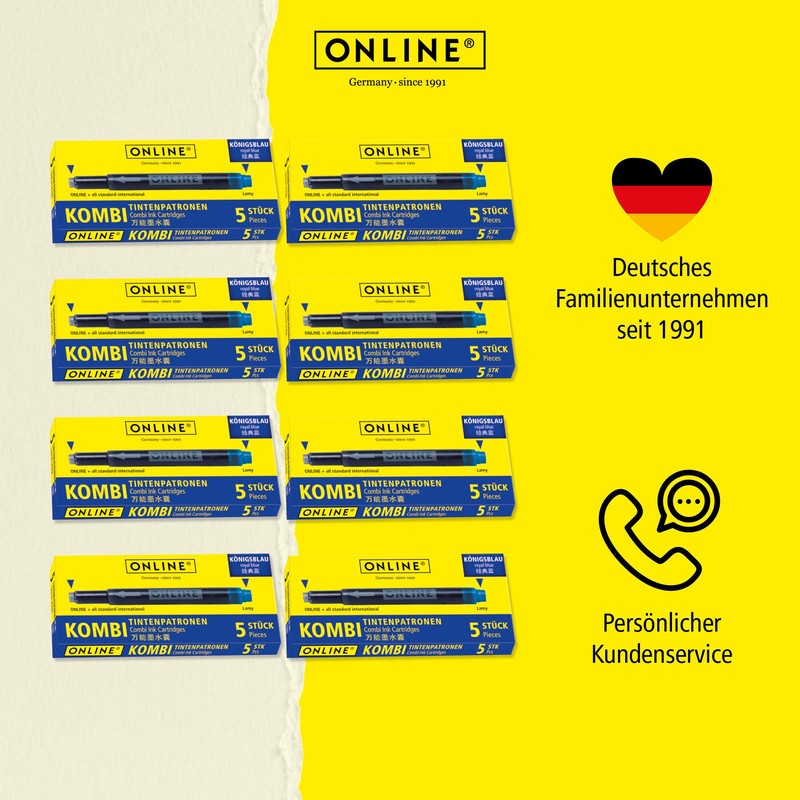Online Combination Fountain Pen Cartridges, Universal Cartridges Compatible with All