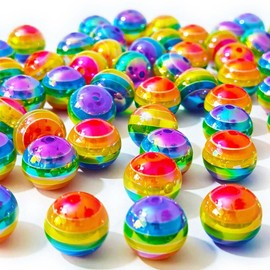 Qingxii Decorr Mixed Lots Shiny Acrylic Rainbow Stripe Bead DIY Beading Hairband Bracelets Necklace Craft Embelishment (Transparent Rainbow Stripe#1)